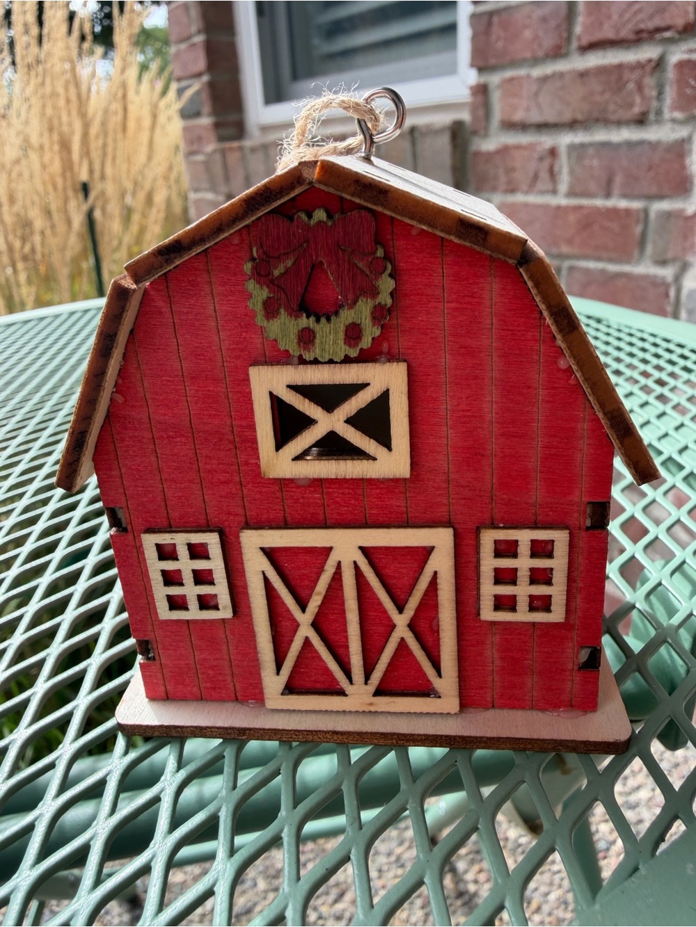 Red Wood Barn Christmas Ornament White Roof